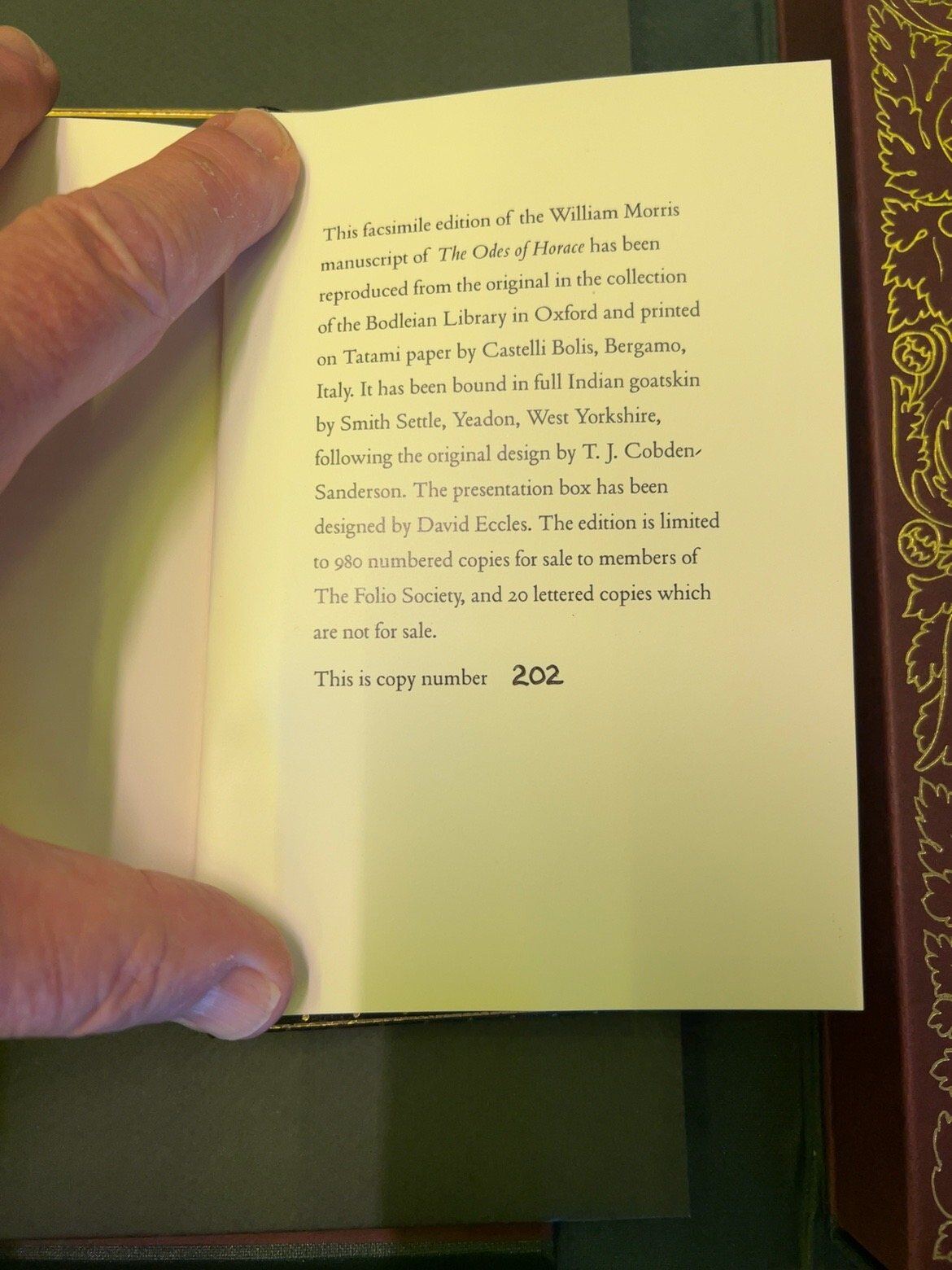 The William Morris Manuscript of The Odes of Horace, catalogue photograph 2